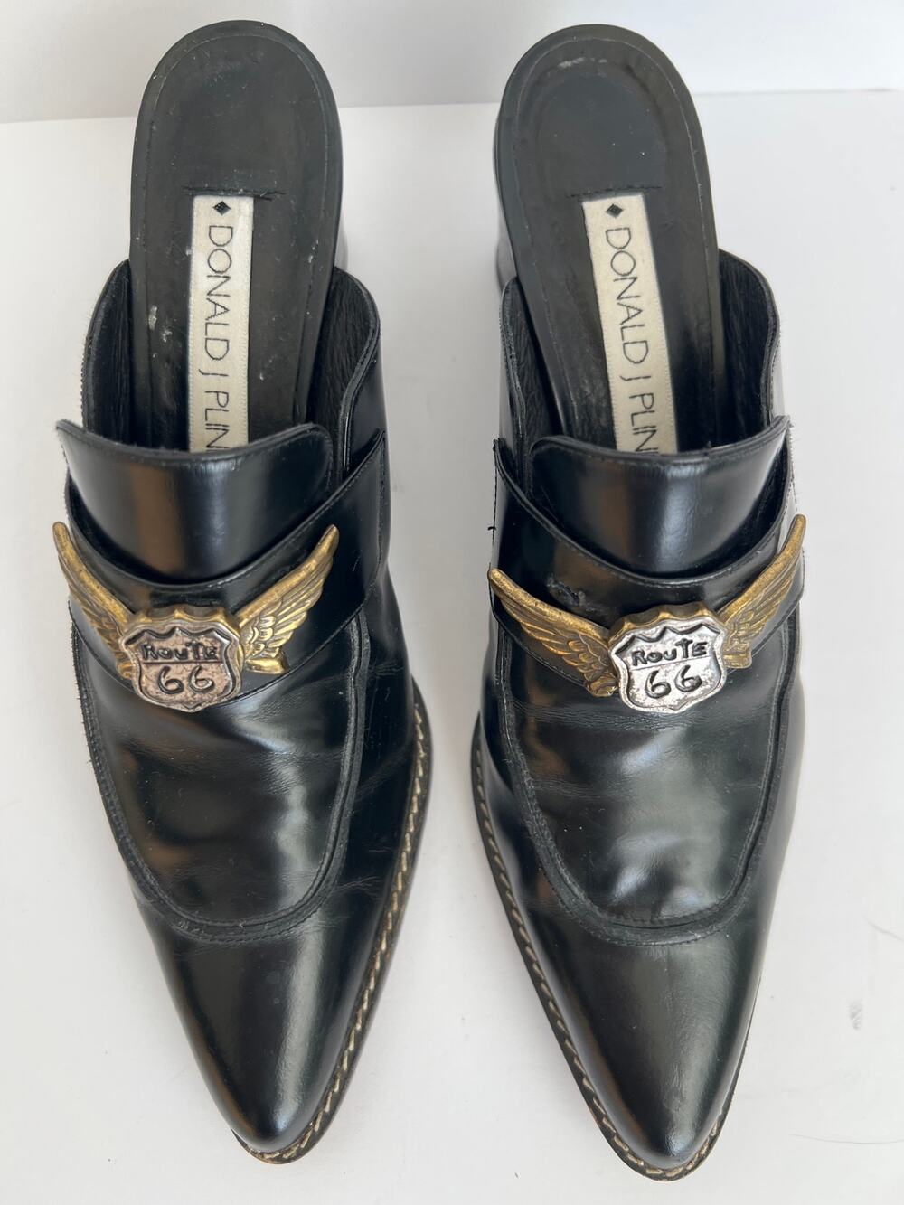 Donald J Pliner Route 66 Vintage Black Leather Pointed Toe Western Mules 7.5N